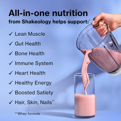 Shakeology shaker with a prepared shake and ice