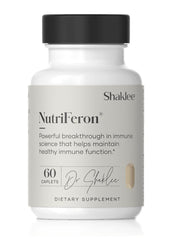 Shaklee NutriFeron bottle close-up highlighting zinc-enriched formula for daily immune support