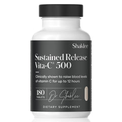 Shaklee Vita-C 500mg bottle and capsules for steady, sustained vitamin C delivery