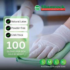 Shamrock latex exam gloves durable 5mil tactile grip ideal for delicate tasks.