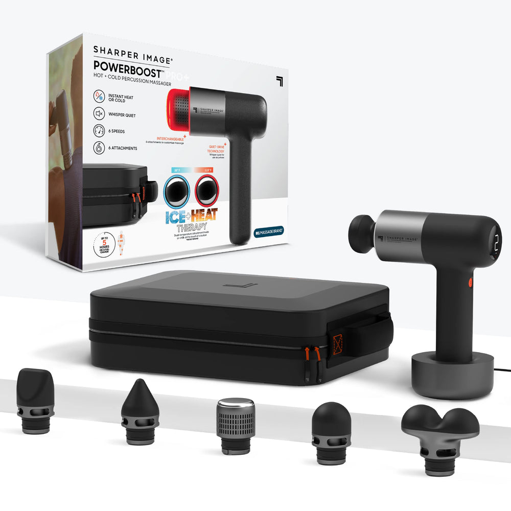 Sharper Image Powerboost Pro+ front view shows a compact massager for on-the-go relief.