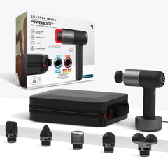 Sharper Image Powerboost Pro+ front view shows a compact massager for on-the-go relief.