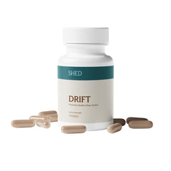 Shed Nutrition Drift bottle closeup showing compact packaging for nightly use