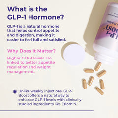 Close-up of GLP-1 Boost capsules highlighting simple 3-times-daily dosing.