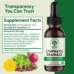 SHELTREE HEALTH Lymphatic Drainage Drops bottle-label close-up showing vegan, non-GMO quality
