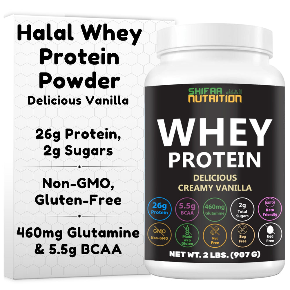 SHIFAA NUTRITION creamy vanilla whey tub front for lean muscle support