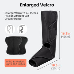 SHINE WELL leg massager showing adjustable size extensions for a secure fit.