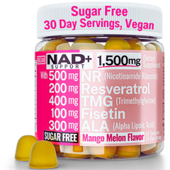 SHIZAM NAD+ Gummies bottle with sugar-free mango-melon formula for daily energy support