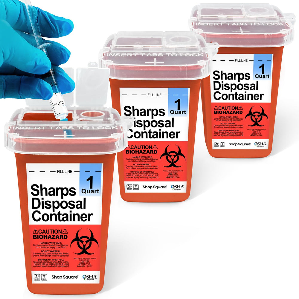 Shop Square sharps container for home-use disposal of syringes and needles