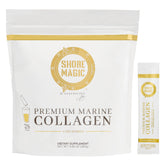 Shore Magic Premium Marine Collagen bottle front showing unflavored formula for daily use