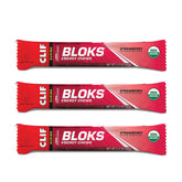 Shot Bloks Strawberry energy chews 3-pack box provides quick cycling fuel