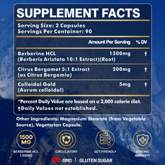 SIAUWE Berberine capsules closeup showing dosage per serving.