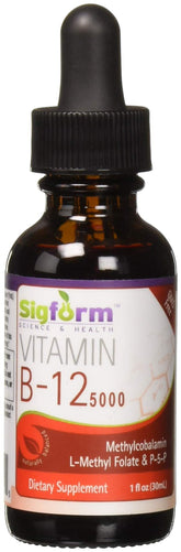 SIGFORM Vitamin B12 5000 Sublingual bottle shows high potency for daily support.