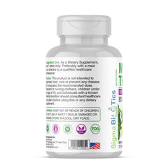 SigmaBiotics Milk Thistle with dandelion and turmeric ingredients close-up shows detox support.