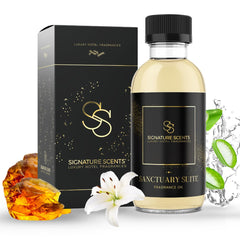 Signature Scents Sanctuary Suite bottle pour for calming hotel-inspired home ambiance.