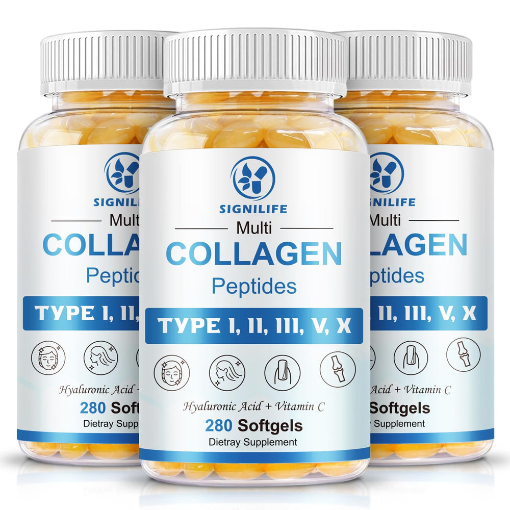 SIGNILIFE multi-collagen softgels bottle supports daily beauty and hydration.