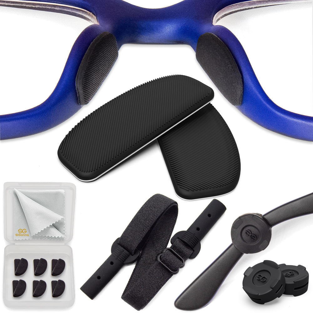 SIGONNA adhesive eyeglass nose pads close-up with black 1 mm silicone grip for secure wear