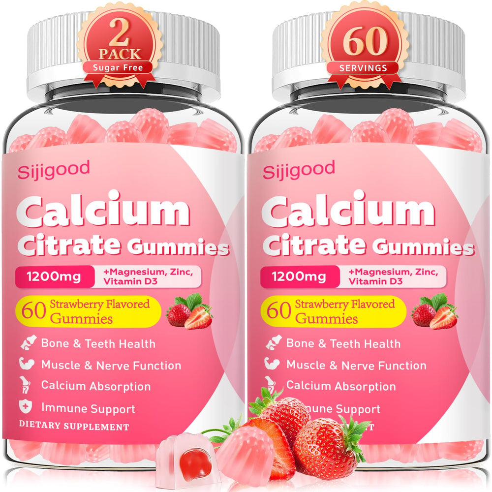 Sijigood calcium citrate gummies bottle showing 1200mg calcium with vitamin D3 for bone support