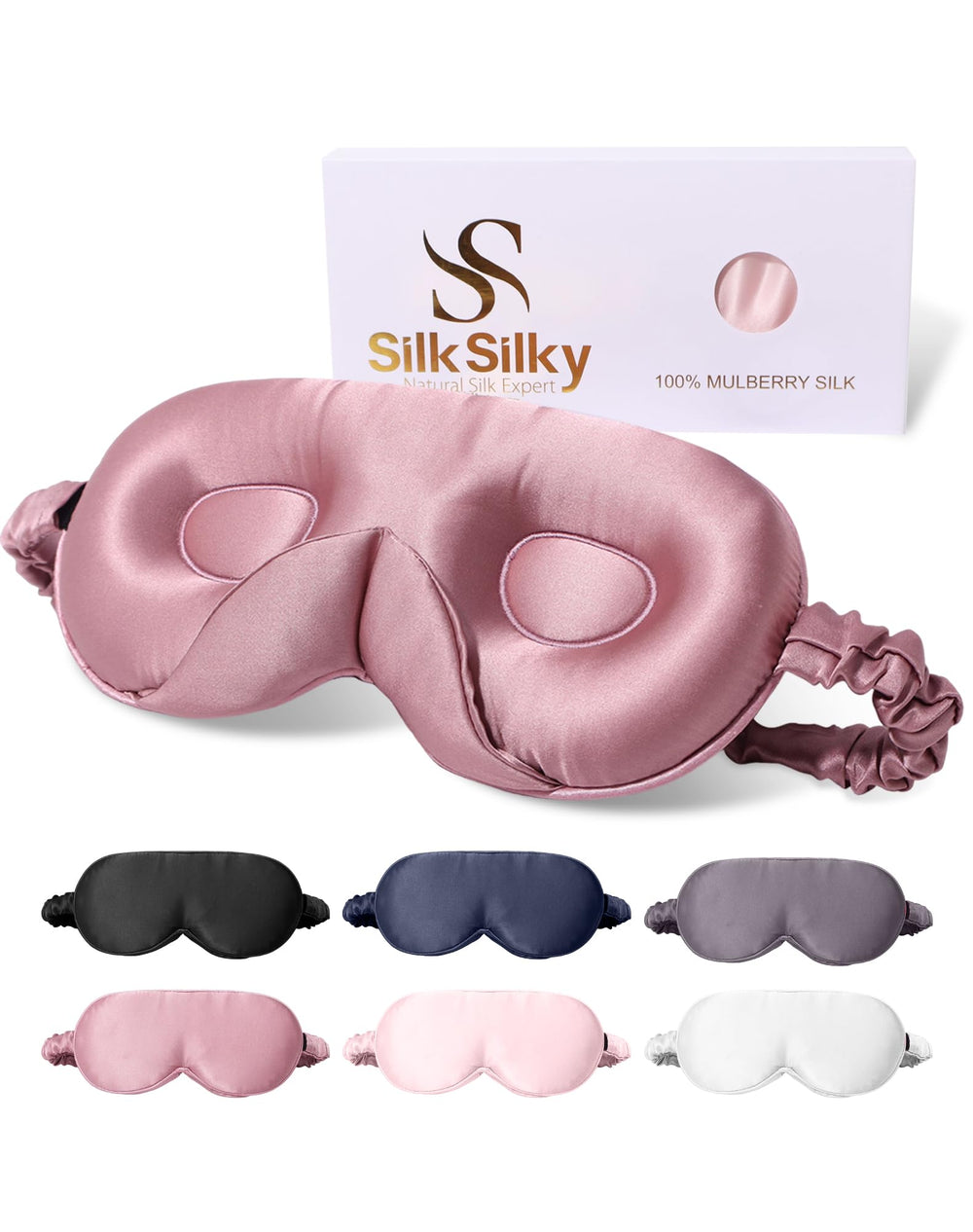 SilkSilky sleep mask front view shows luxurious mulberry silk and strong blackout.