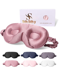 SilkSilky sleep mask front view shows luxurious mulberry silk and strong blackout.