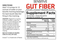 Silver Fern Sensitive Gut Fiber tub front highlights 30 scoops per tub