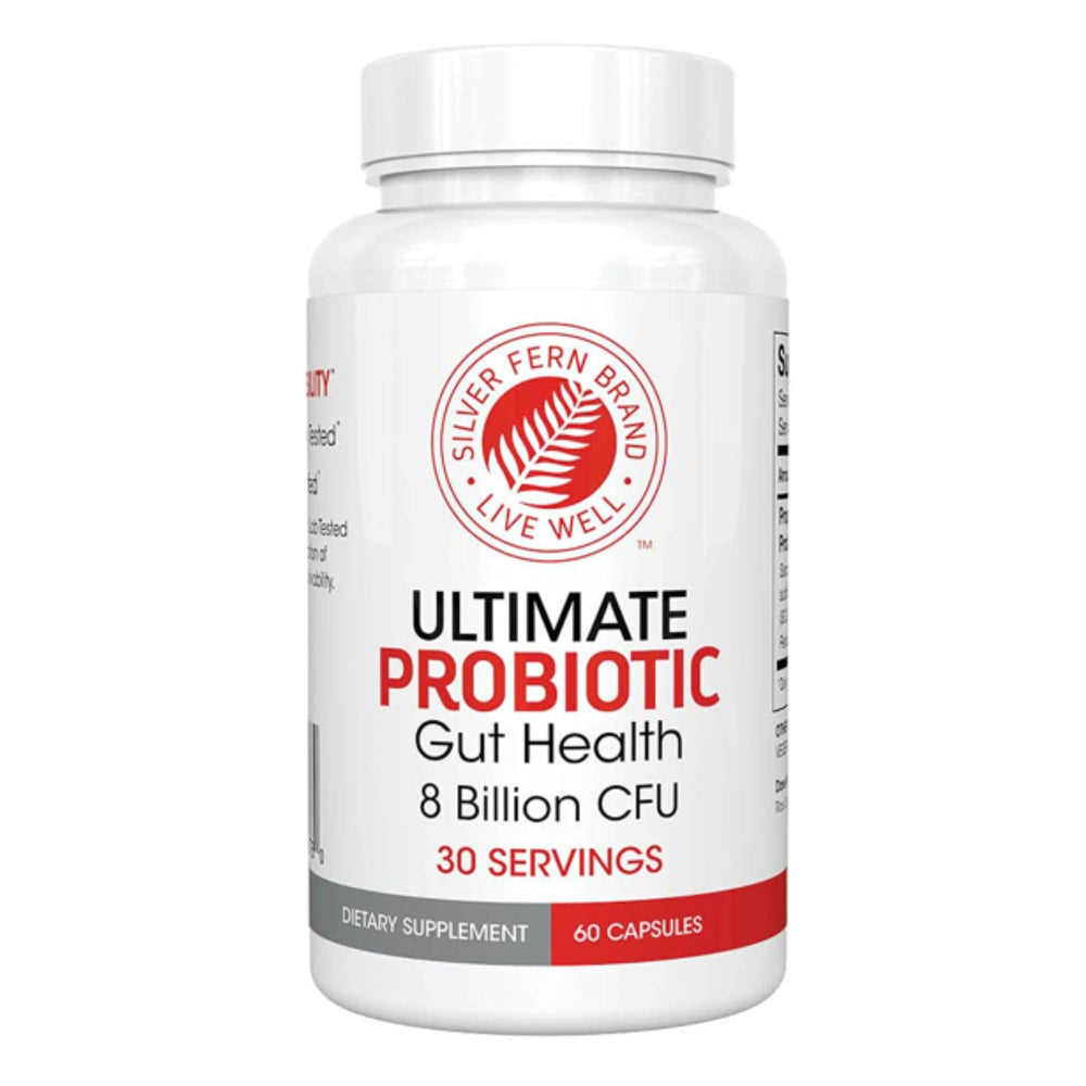 Silver Fern Ultimate Probiotic bottle front showing a shelf-stable, high-quality formula