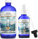 SILVER HOLISTICS colloidal silver spray bottle releasing a fine mist for easy topical application