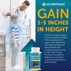 Silverpeaks Growth Capsules calcium illustration emphasizes mineral support