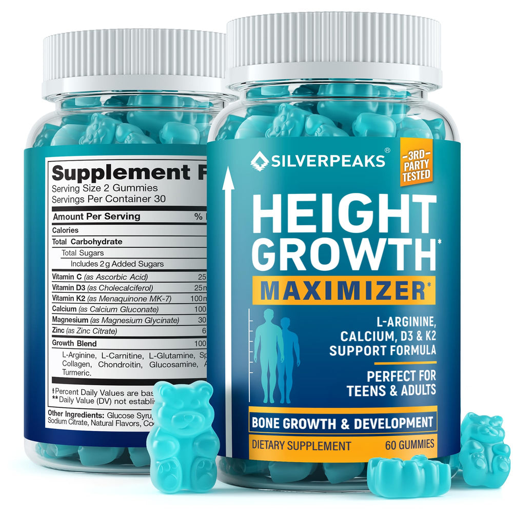 Silverpeaks Height Growth Gummies bottle displaying wild berry flavor for daily growth support