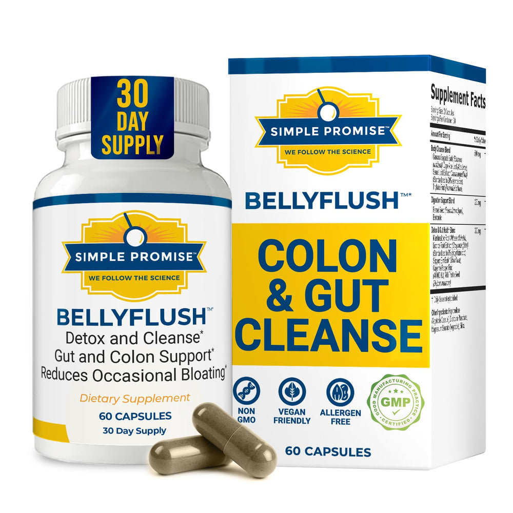 Simple Promise BellyFlush bottle front view showing gentle gut support formula.