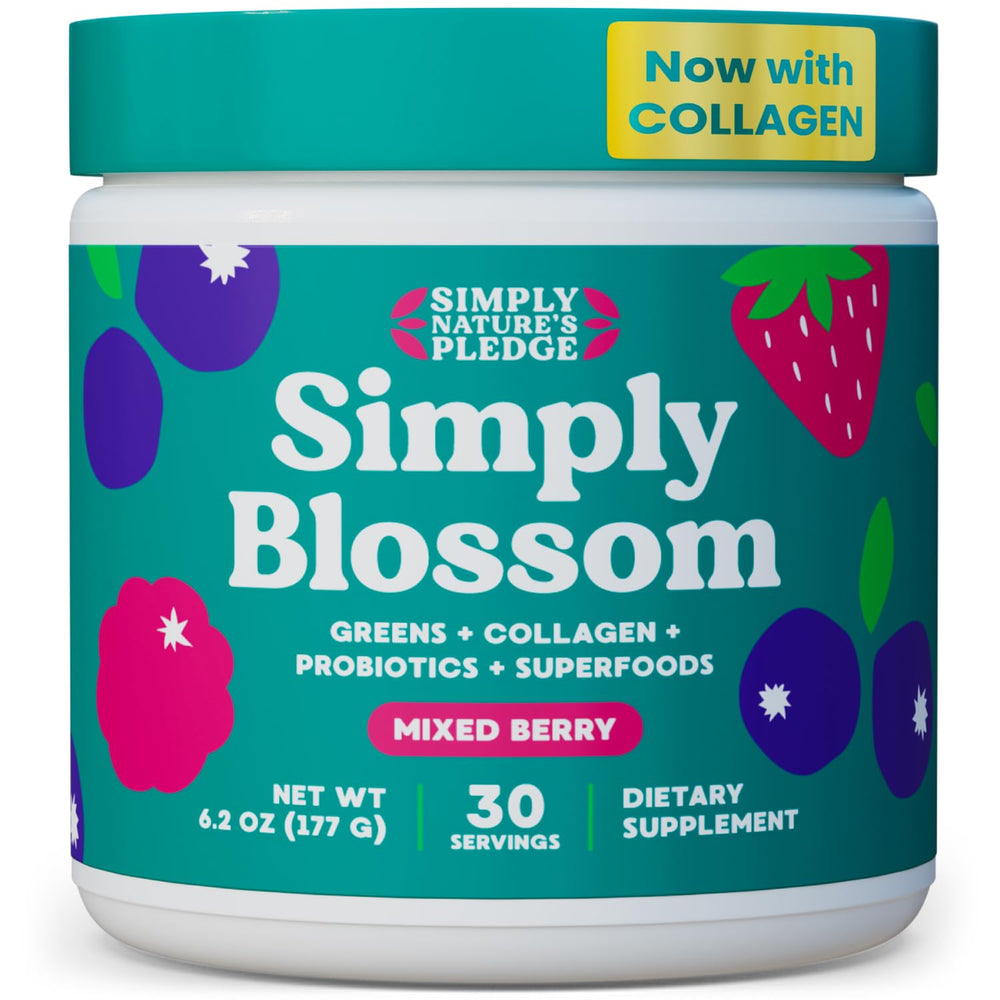 Simply Blossom Greens bottle ready for daily wellness and digestion support