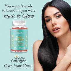 Close-up of Simply Glow strawberry gummies for a tasty daily beauty routine.