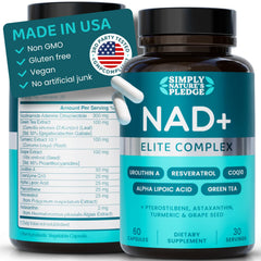 Simply Nature's Pledge NAD+ Elite Direct bottle front for daily energy support.