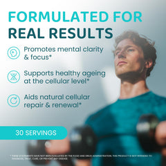 Pour shot of NAD+ Elite Direct capsules suggesting easy daily supplementation.