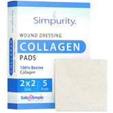 Simpurity collagen dressing pad 2x2 pack close-up, compact coverage.