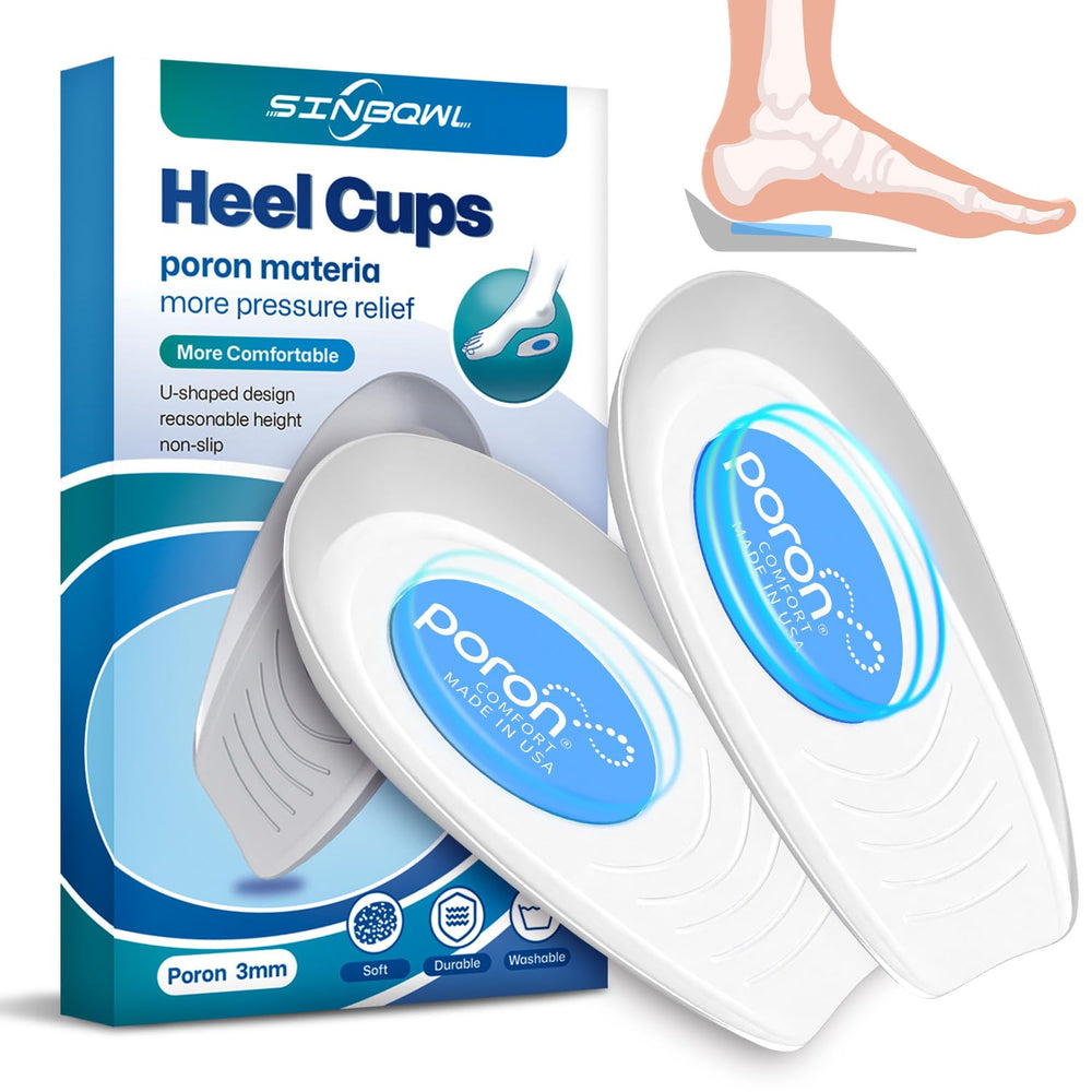 Sinbowl Poron heel pads front view inside shoe for extra cushioning.