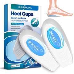 Sinbowl Poron heel pads front view inside shoe for extra cushioning.