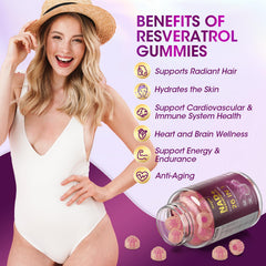 Sizyok NAD Resveratrol Gummies ingredients panel featuring hydrolyzed collagen and grape seed