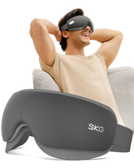 SKG heated eye massager in relaxation setup offering calm relief and spa-like comfort