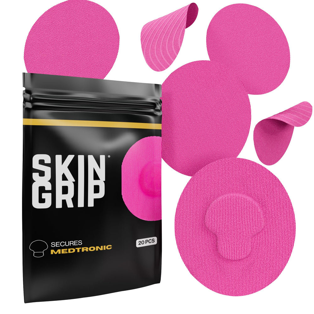 Skin Grip CGM patch guardian closeup pink for secure adhesion during daily activities.