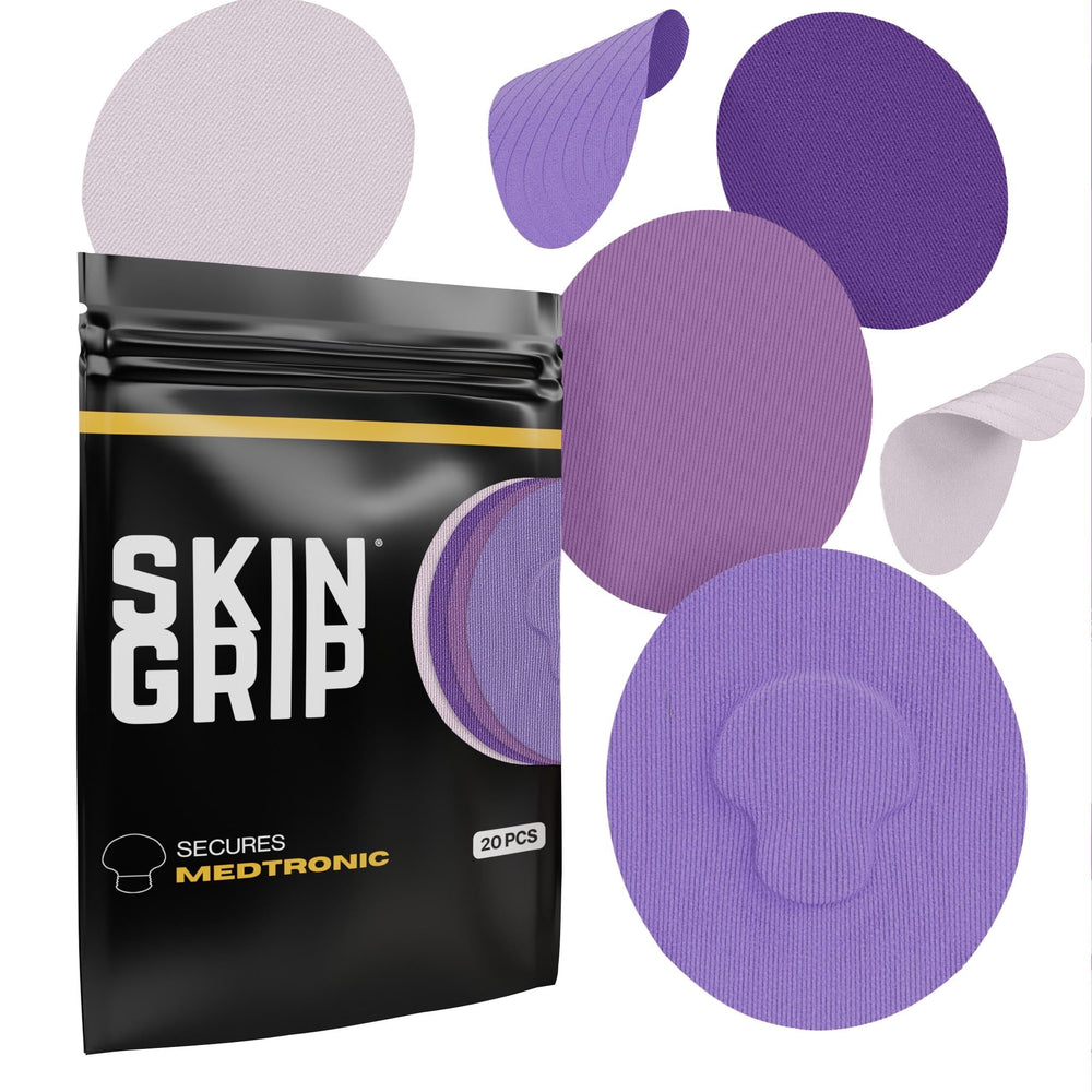 Skin Grip CGM patch on arm securing Medtronic Guardian during daily activities