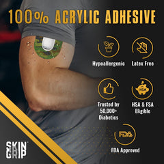 Skin Grip Insulet Omnipod 5 patch with waterproof adhesive on skin.