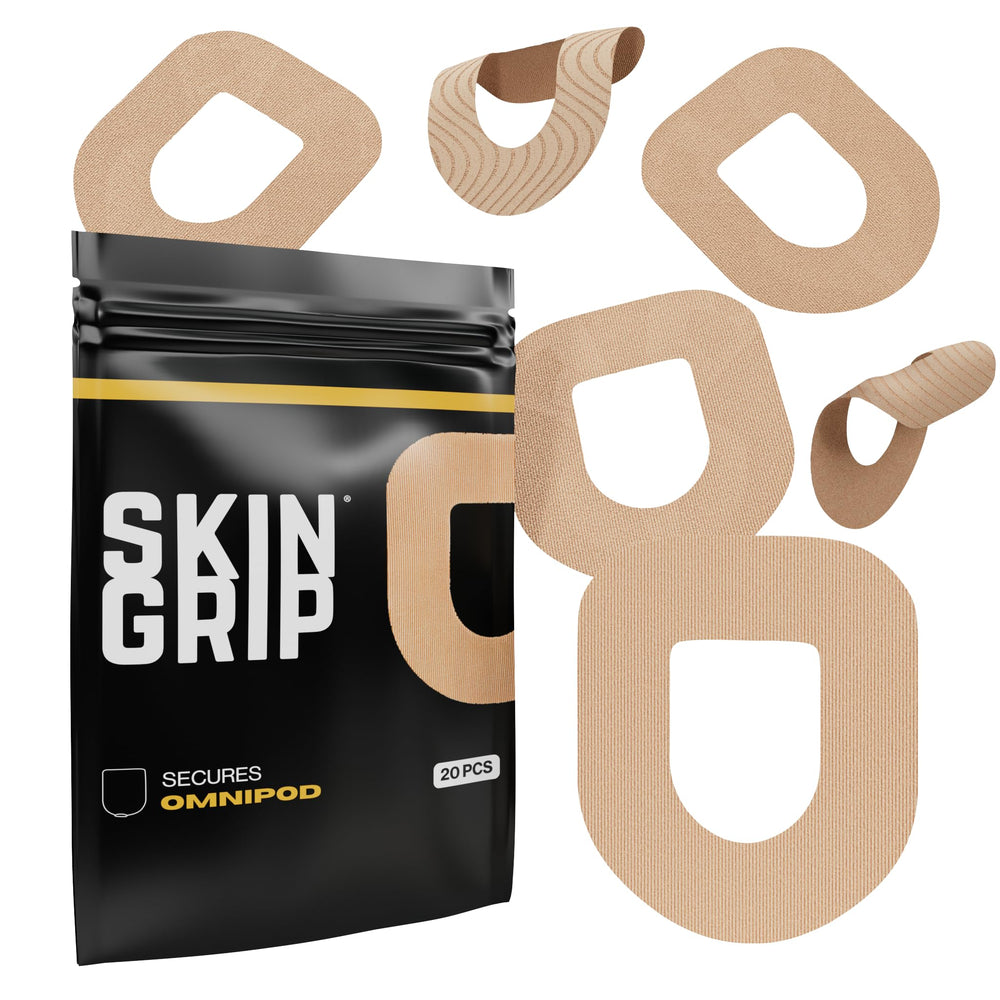 Skin Grip Omnipod patch close up showing skin friendly adhesive for secure wear