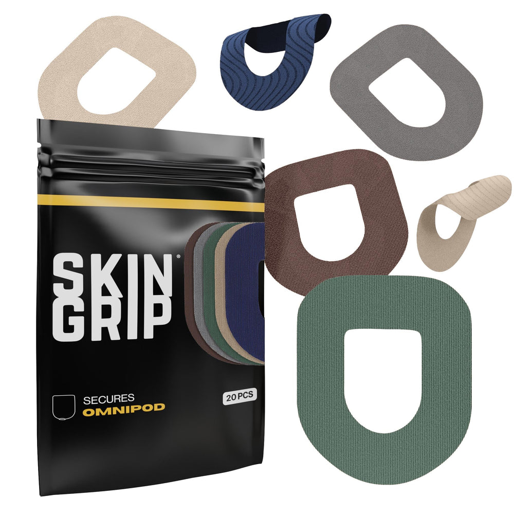 Skin Grip Omnipod patch on skin for secure daily attachment.