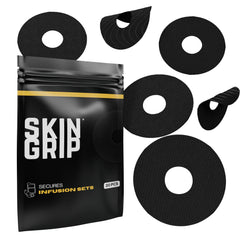 Skin Grip universal patch secures CGM and infusion sets for reliable wear during daily activity.