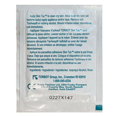 Skin-Tac adhesive wipes packaging pouch shown for portable skin prep convenience