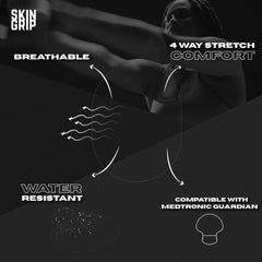 Skin Grip CGM patch waterproof and sweatproof for showers and workouts.