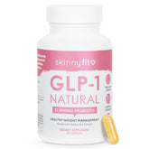 SkinnyFit GLP-1 Natural bottle with appetite-control capsules.