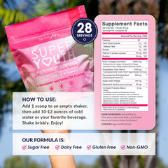 SkinnyFit Super Youth Collagen graphic with baobab and probiotics highlighting gut support.