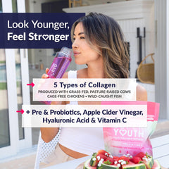 SkinnyFit Super Youth Collagen shaker with powder for quick, sugar-free drinks.